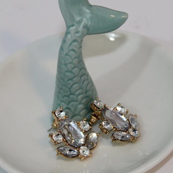 Gold Rhinestone Cocktail Earrings PROM Wedding NEW - Picture 5 of 7